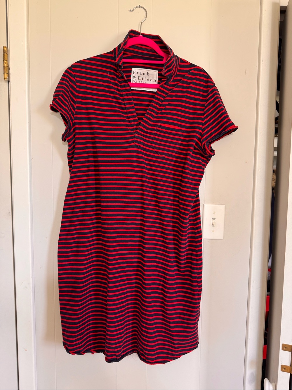 Frank & Eileen Navy and Red Stripe Polo Dress